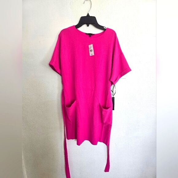 Felicity & Coco Hot Pink Shift Dress Tie Waist With Pockets Size Small - Picture 2 of 9